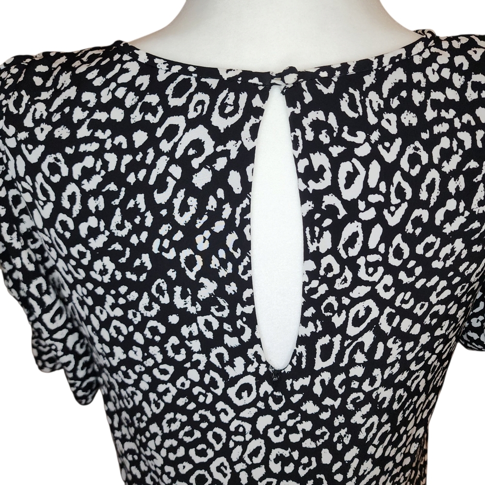 Joie Angeni Black White Animal Print Shift Dress Puff Sleeve Size XS - Picture 7 of 15